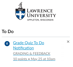 A notification link to grade a New Quizzes quiz question.